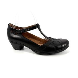 Rockport Cobb Hill Angelina Heels Womens Size 9.5 Black Leather T-Strap Shoes